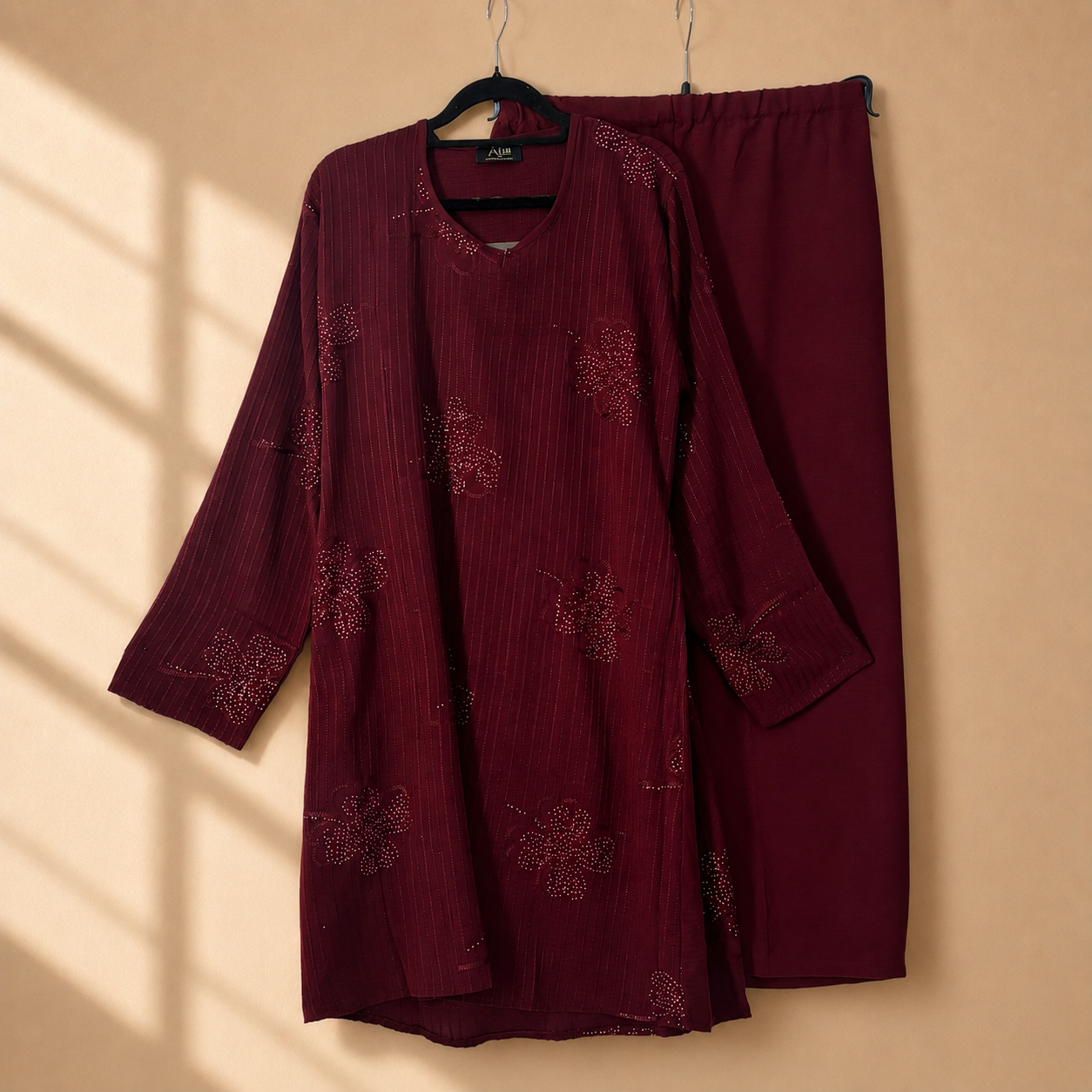 Burgundy Floral Co-Ord Set with Matching Belt and Pockets