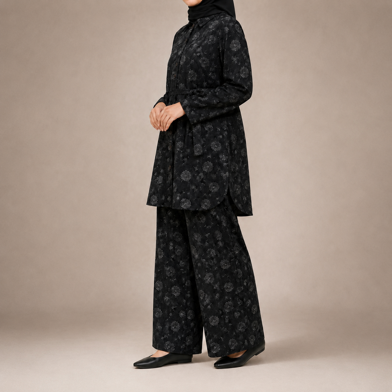 Black Floral Print Co-ord Set