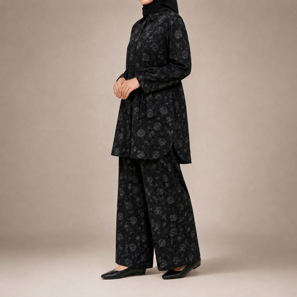 Black Floral Print Co-ord Set