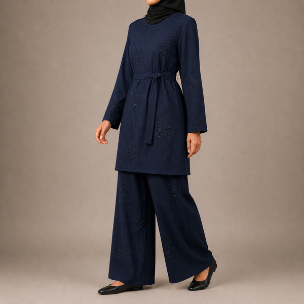 Blue Floral Co-Ord Set with Matching Belt and Pockets