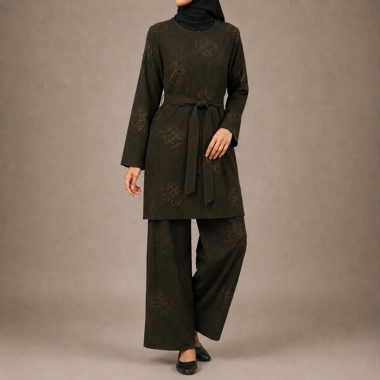 Green Floral Co-Ord Set with Matching Belt and Pockets