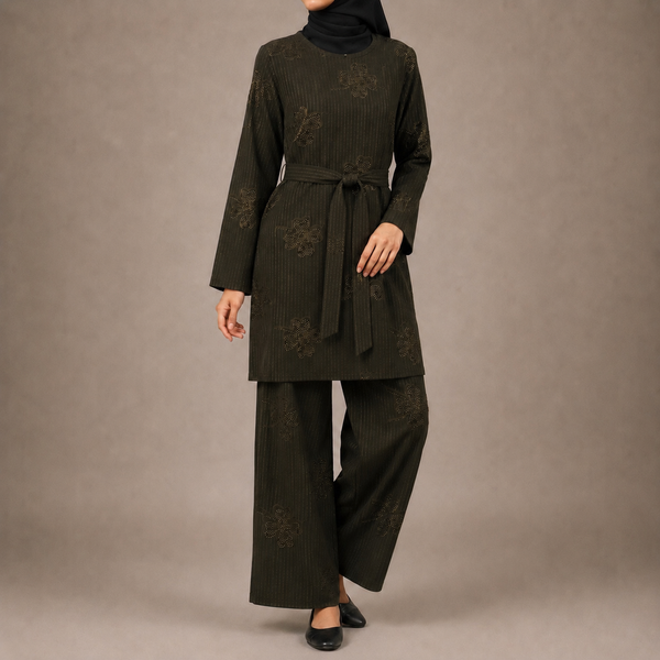Green Floral Co-Ord Set with Matching Belt and Pockets