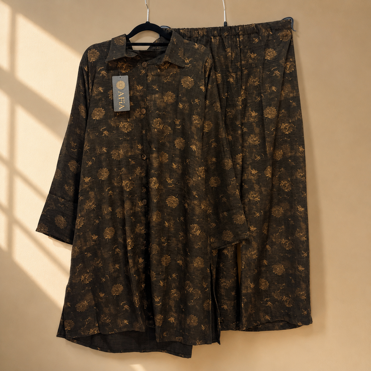 Dark Brown Floral Print Co-ord Set