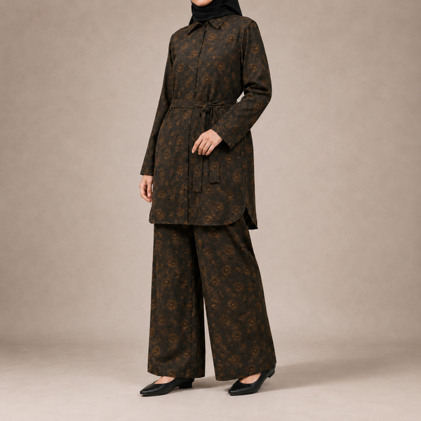 Dark Brown Floral Print Co-ord Set