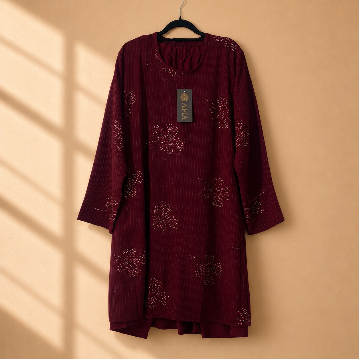 Burgundy Floral Co-Ord Set with Matching Belt and Pockets