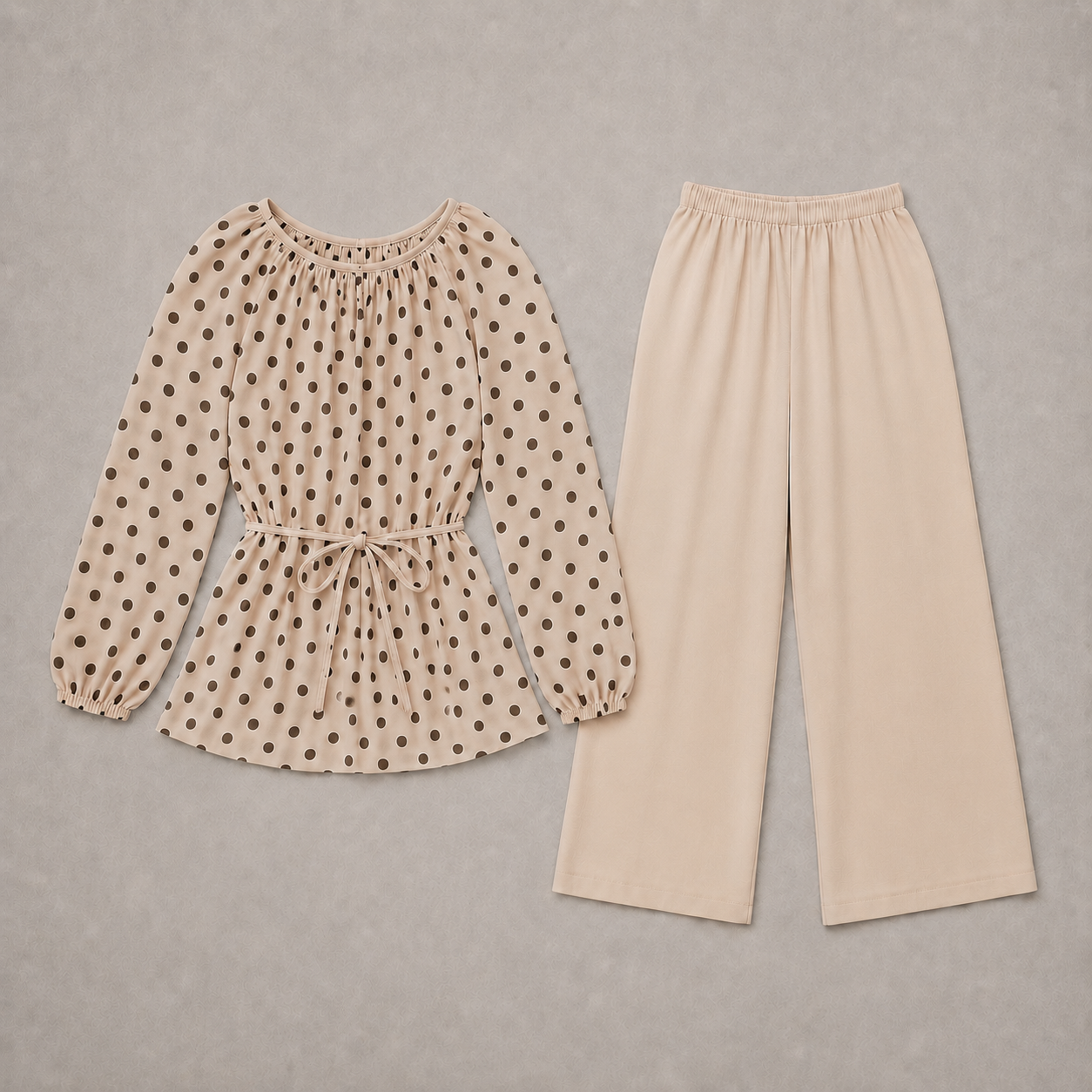 Beige Polka Dot Co-Ord Suit